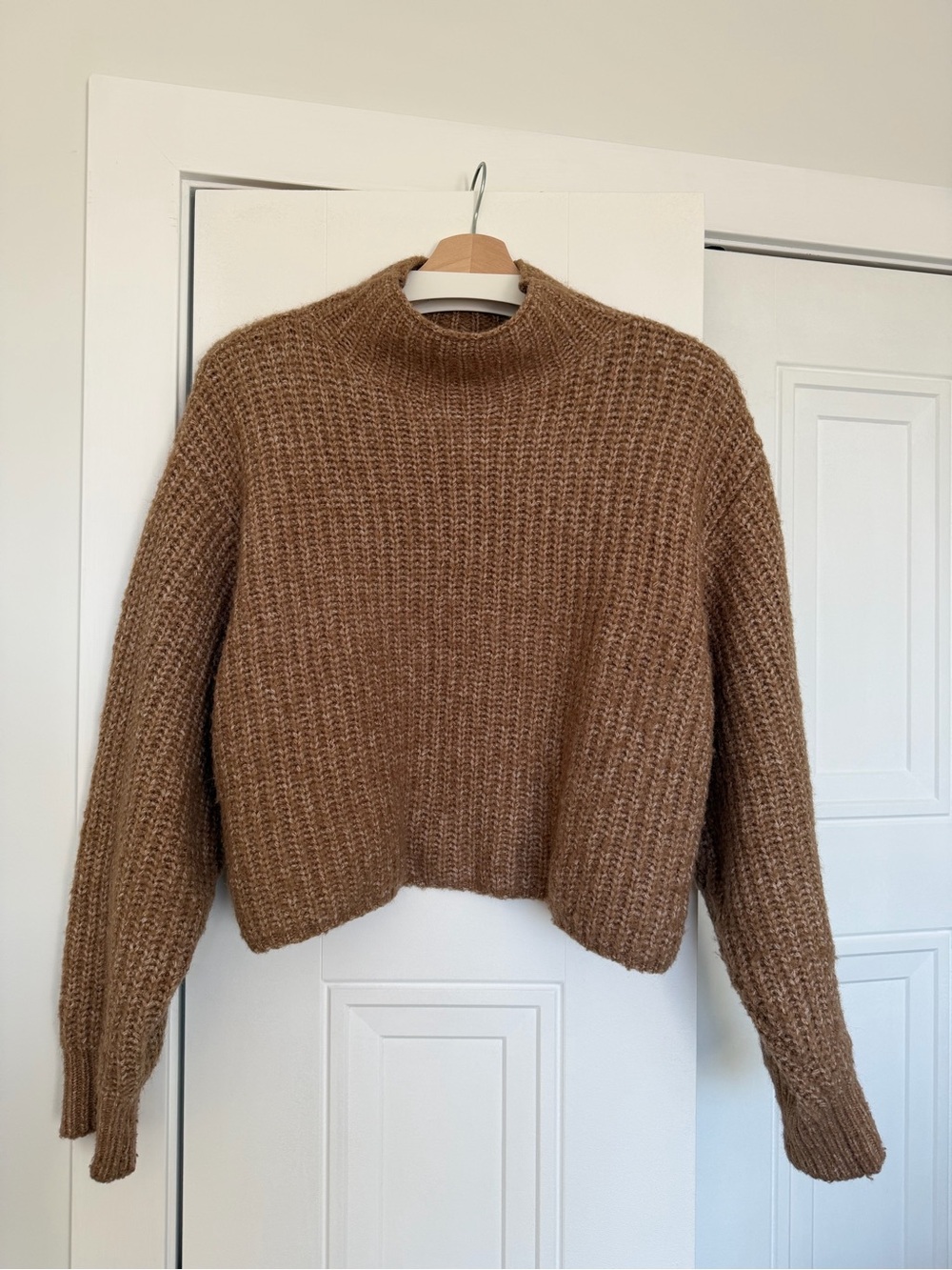 Mango Cropped Knit Sweater - Camel Brown